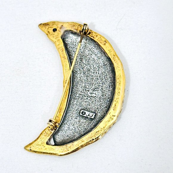 Jonette Jewelry Large Crescent Moon Brooch Vintage 1980s - Picture 4 of 5